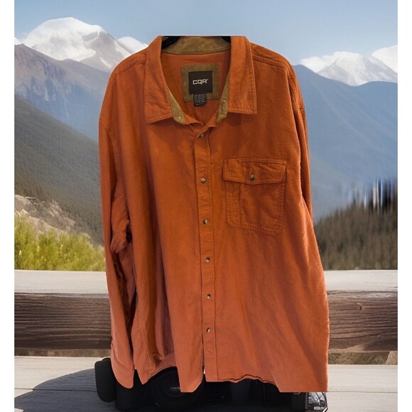BIG & TALL CQR Men’s Flannel Button Up Shirt Rust Orange 3XLT GUC - Picture 1 of 14